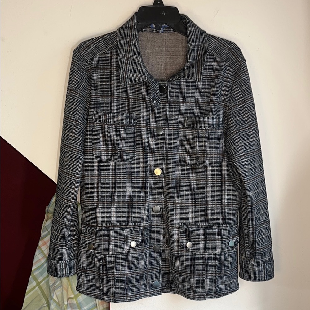 Democracy Black and Brown Plaid Tailored Jacket Career S
